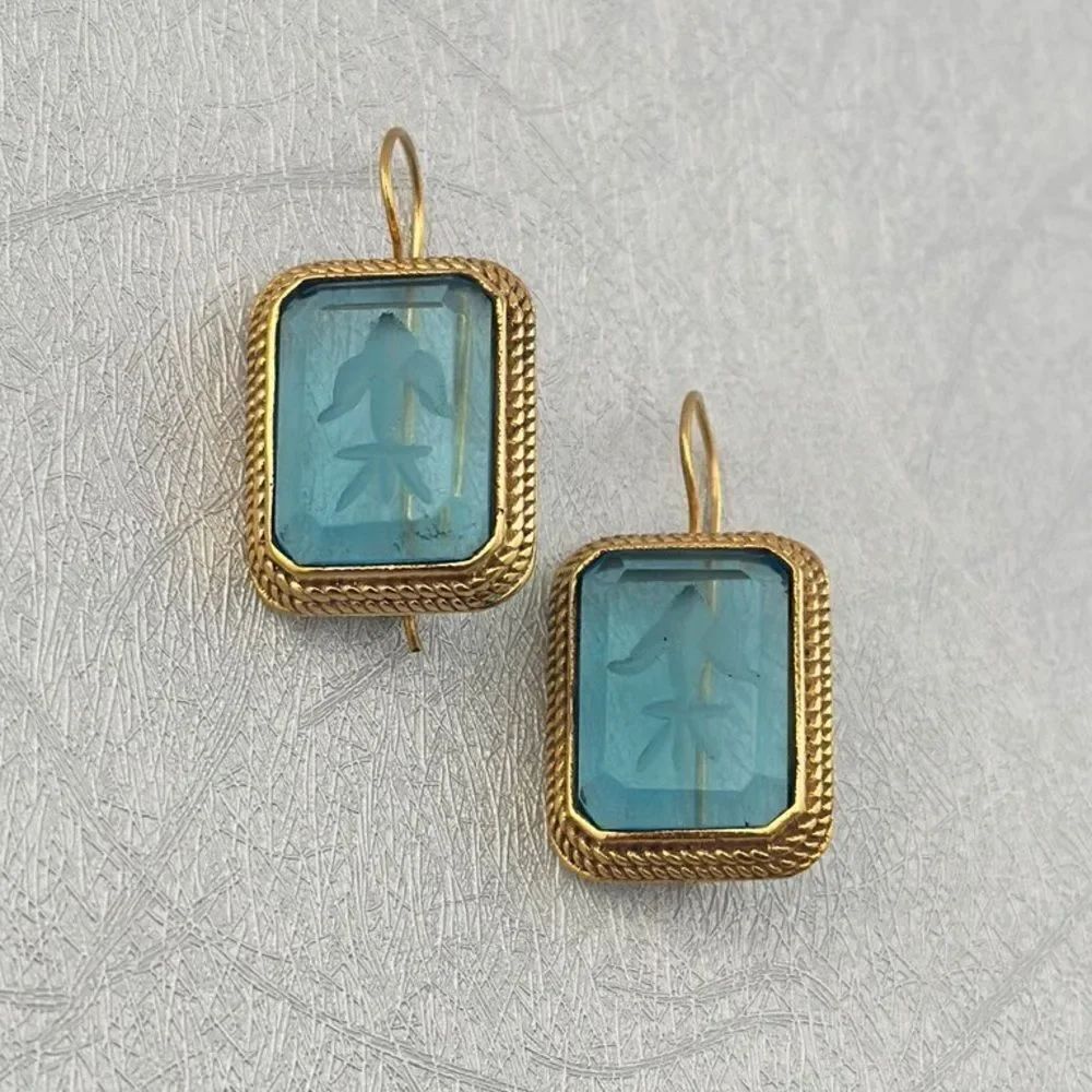 Blue Glass Drop Earrings #2428